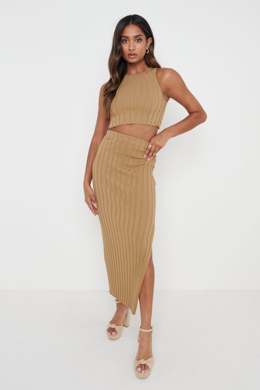 Clothing Pretty Lavish | Auden Rib Knit Crop Top Camel