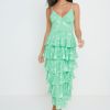 Clothing Pretty Lavish | Lissy Ruffle Midaxi Dress Green Abstract Floral