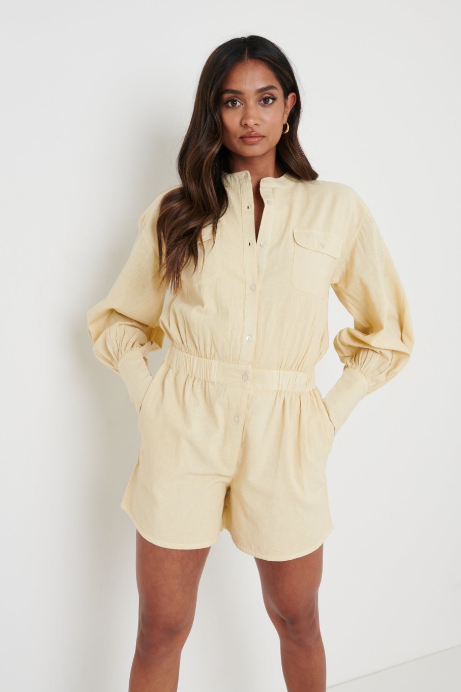 Clothing Pretty Lavish | Bennie Collared Playsuit Camel