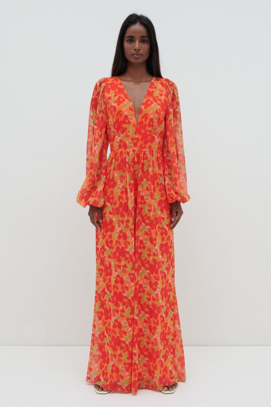 Clothing Pretty Lavish | Olivette Jumpsuit Red And Orange Floral