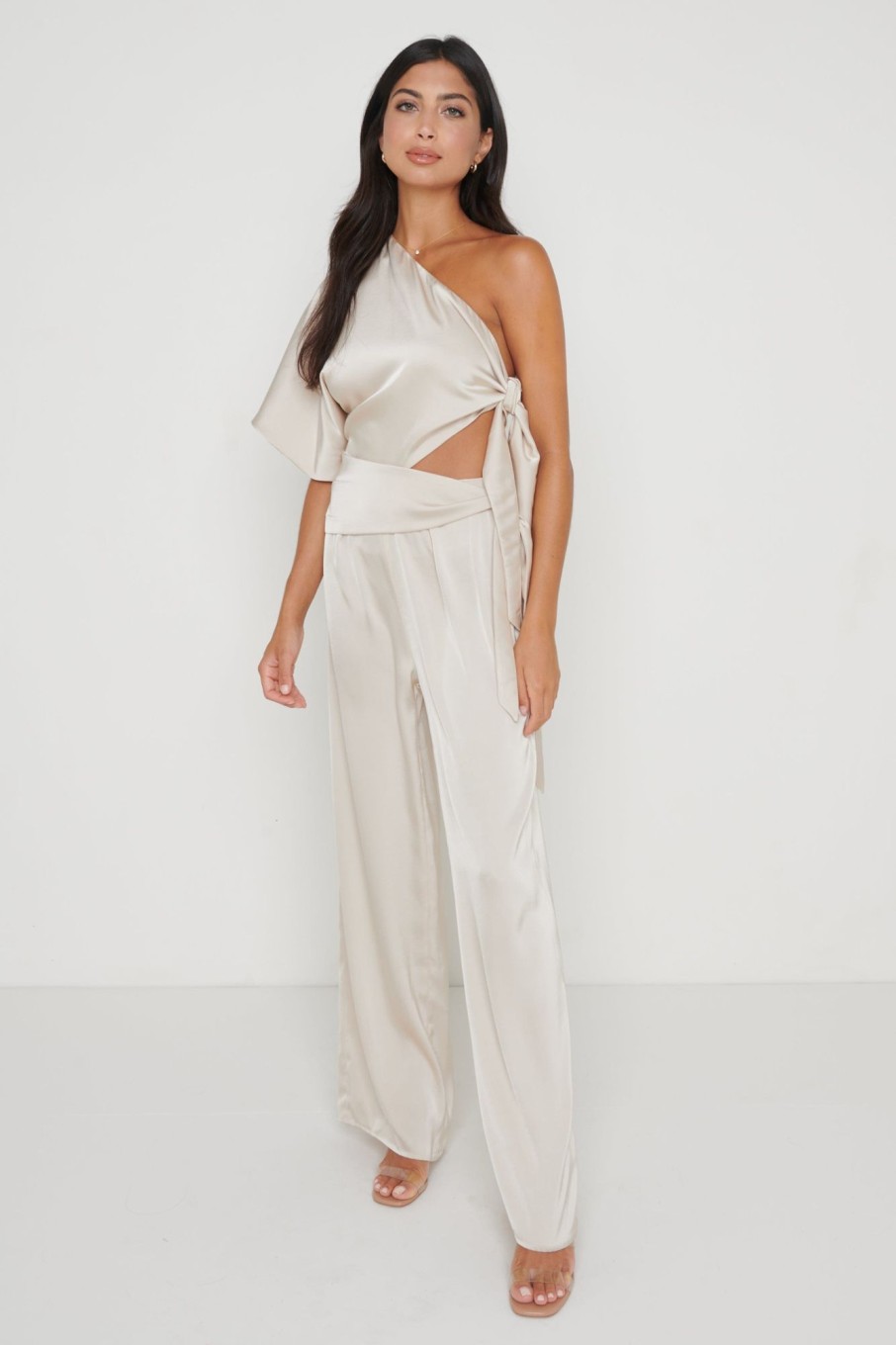 Clothing Pretty Lavish | Frances Cut Out Jumpsuit Cream