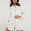 Clothing Pretty Lavish | Darcie Balloon Sleeve Knit Playsuit Cream