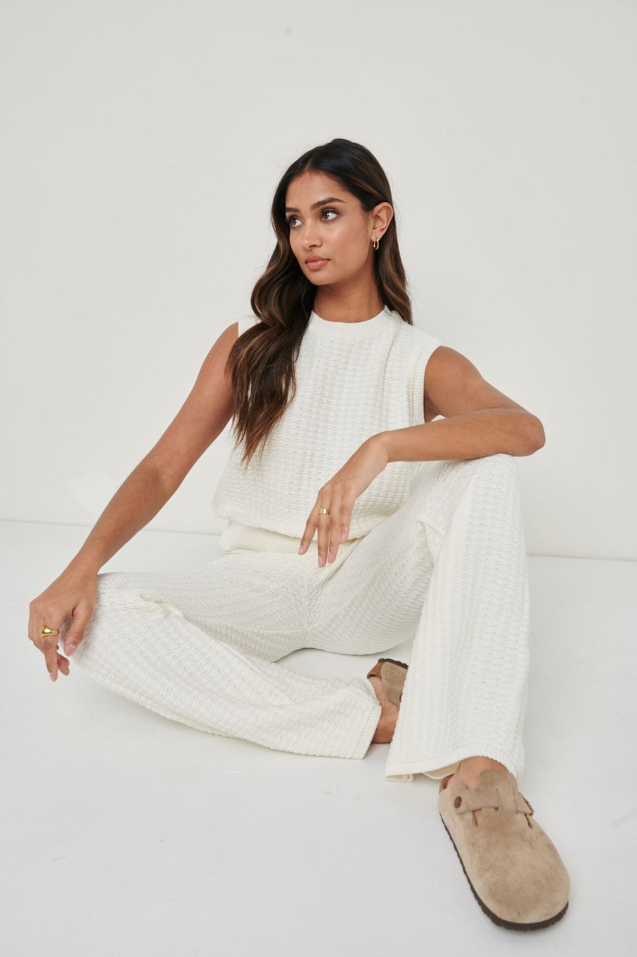 Clothing Pretty Lavish | Quinn Crochet Knit Bottoms White