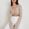 Clothing Pretty Lavish | Maisie Long Sleeve Twist Knit Top Taupe