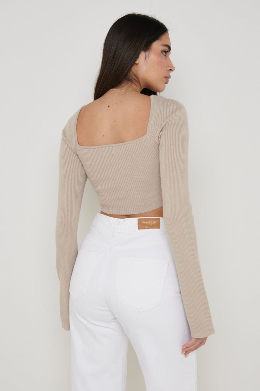 Clothing Pretty Lavish | Maisie Long Sleeve Twist Knit Top Taupe