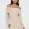 Clothing Pretty Lavish | Soreya Mini Bardot Knit Dress Beige