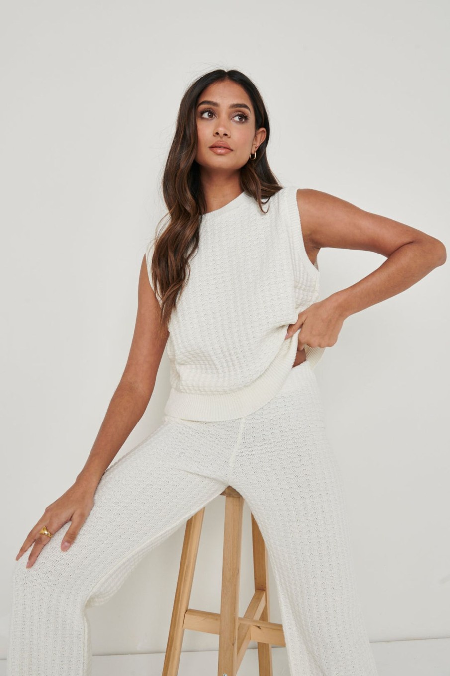 Clothing Pretty Lavish | Quinn Crochet Knit Top White