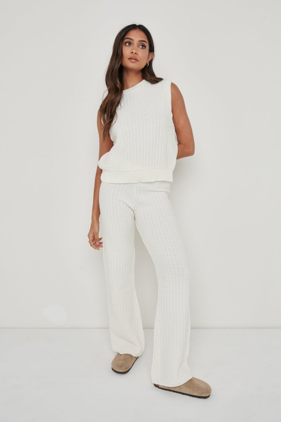 Clothing Pretty Lavish | Quinn Crochet Knit Top White