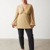 Clothing Pretty Lavish | Josie Metallic Blouse Curve Gold