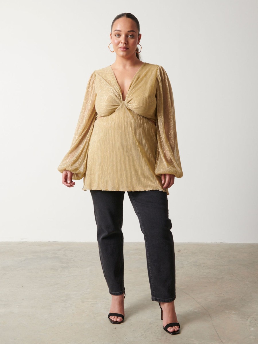 Clothing Pretty Lavish | Josie Metallic Blouse Curve Gold