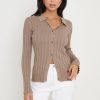 Clothing Pretty Lavish | Micah Ribbed Knit Button Shirt Taupe