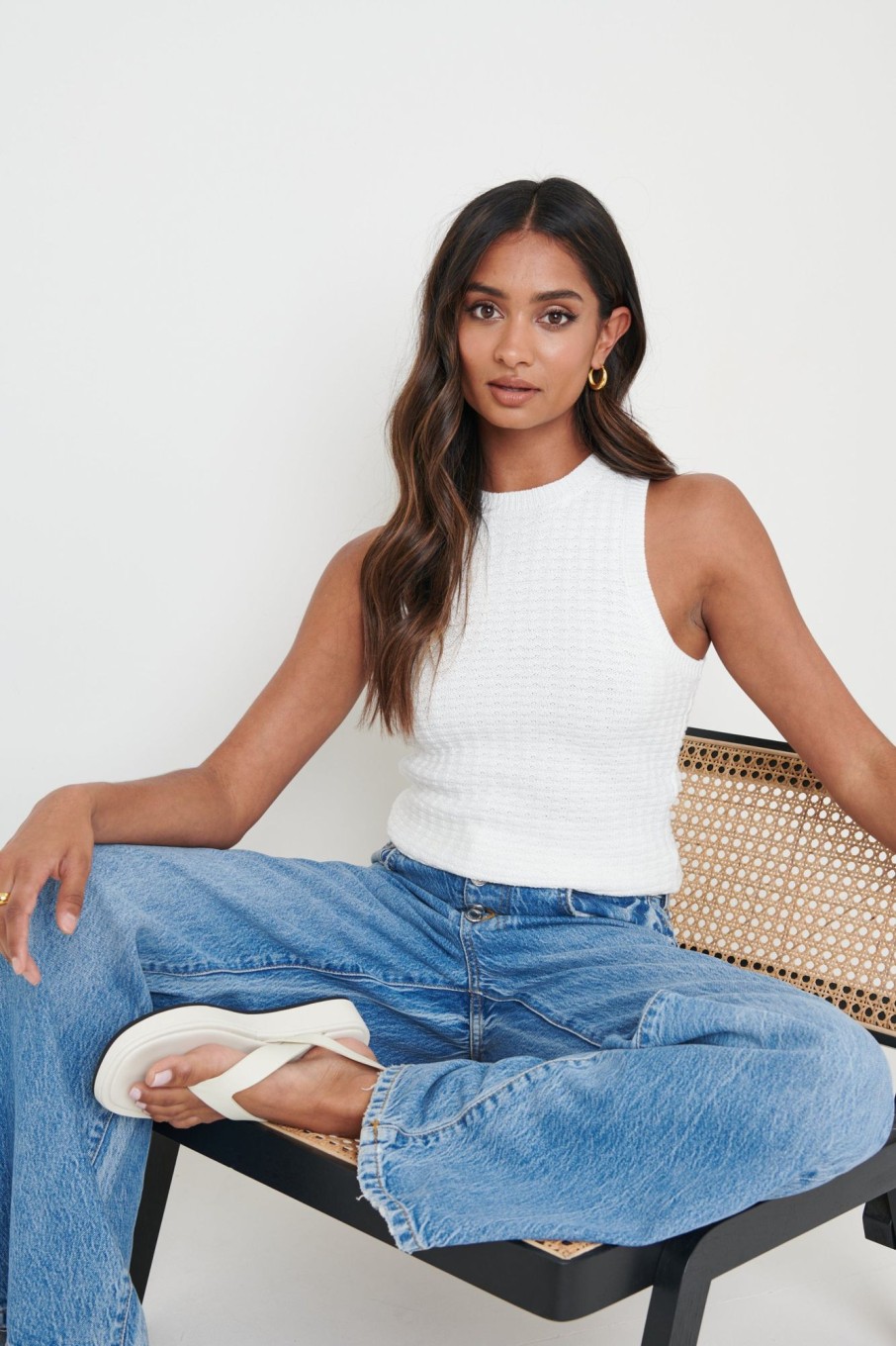 Clothing Pretty Lavish | Billie Crochet Knit Top Cream