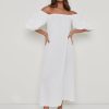 Clothing Pretty Lavish | Amelie Puff Sleeve Bardot Dress White