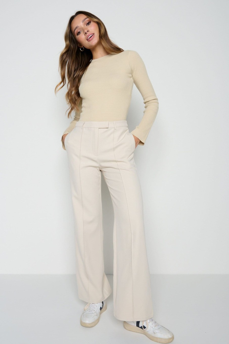 Clothing Pretty Lavish | Sky Straight Leg Trousers Stone