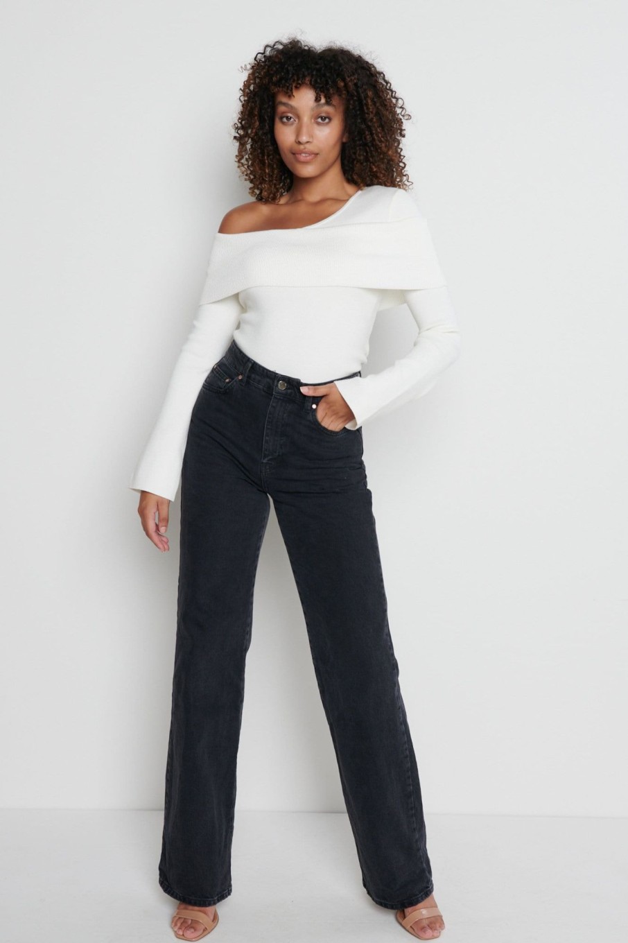 Clothing Pretty Lavish | Brigitte Asymmetric Knit Top Cream