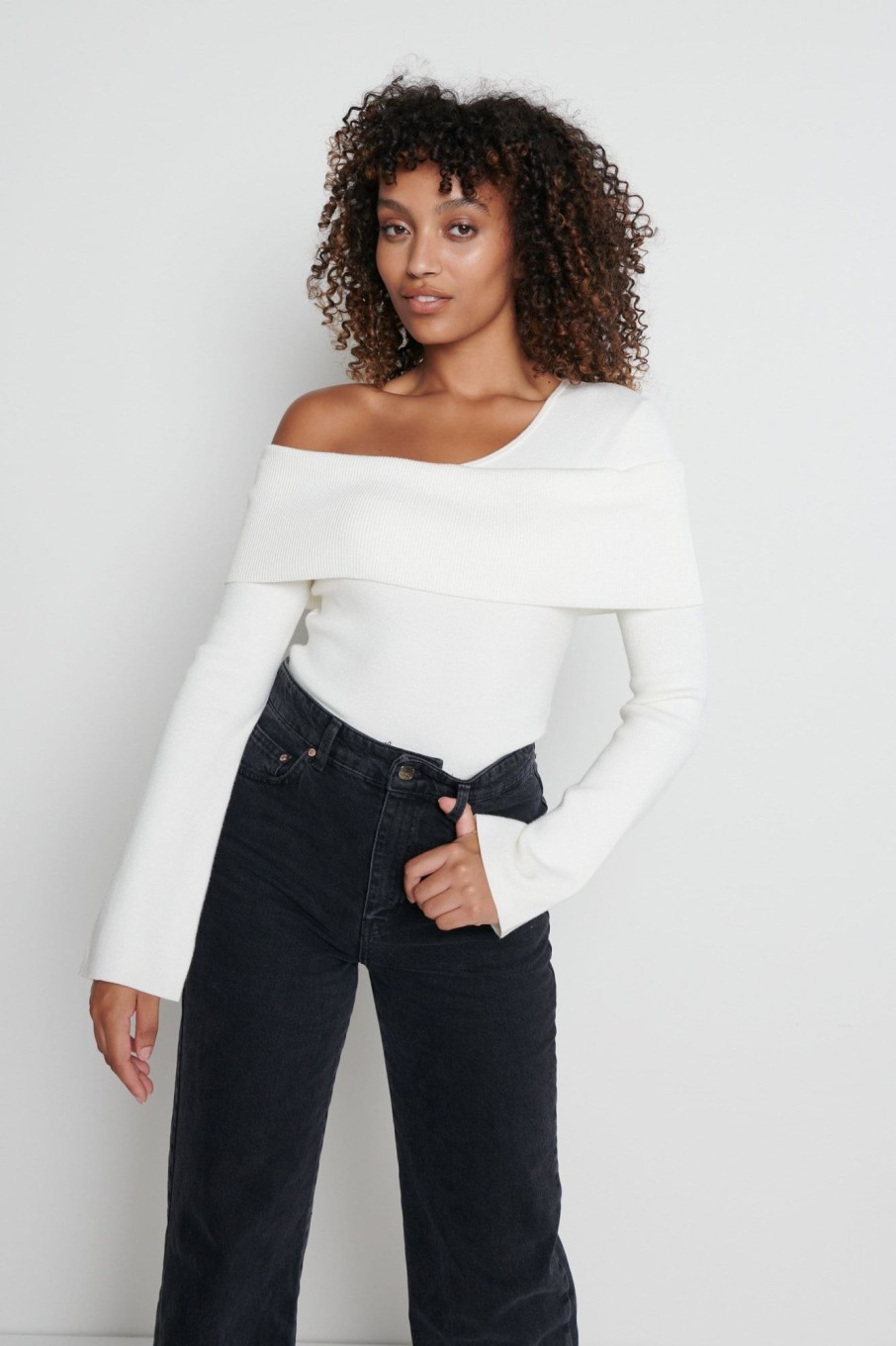 Clothing Pretty Lavish | Brigitte Asymmetric Knit Top Cream