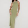 Clothing Pretty Lavish | Bonnie Plisse Knit Midaxi Dress Olive