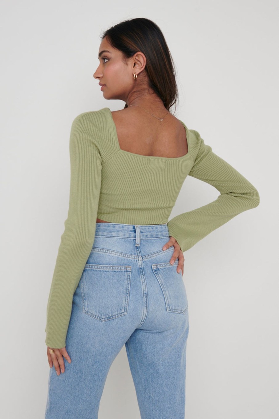 Clothing Pretty Lavish | Maisie Long Sleeve Twist Knit Top Olive