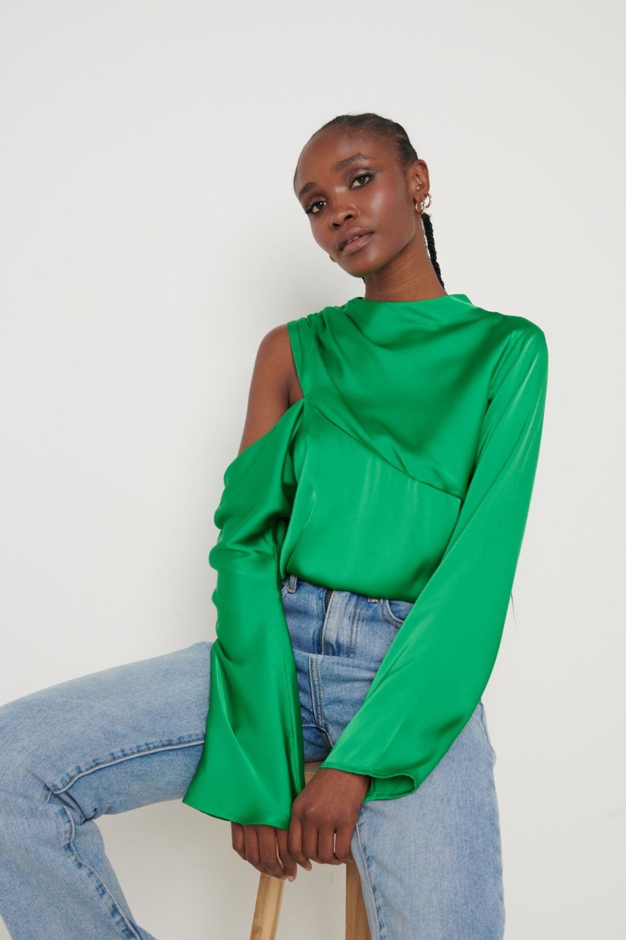 Clothing Pretty Lavish | Jett Asymmetric Blouse Emerald