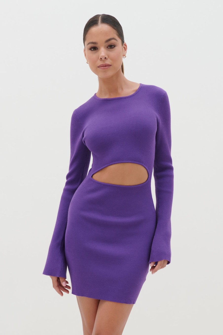 Clothing Pretty Lavish | Codey Cut Out Mini Knit Dress Purple