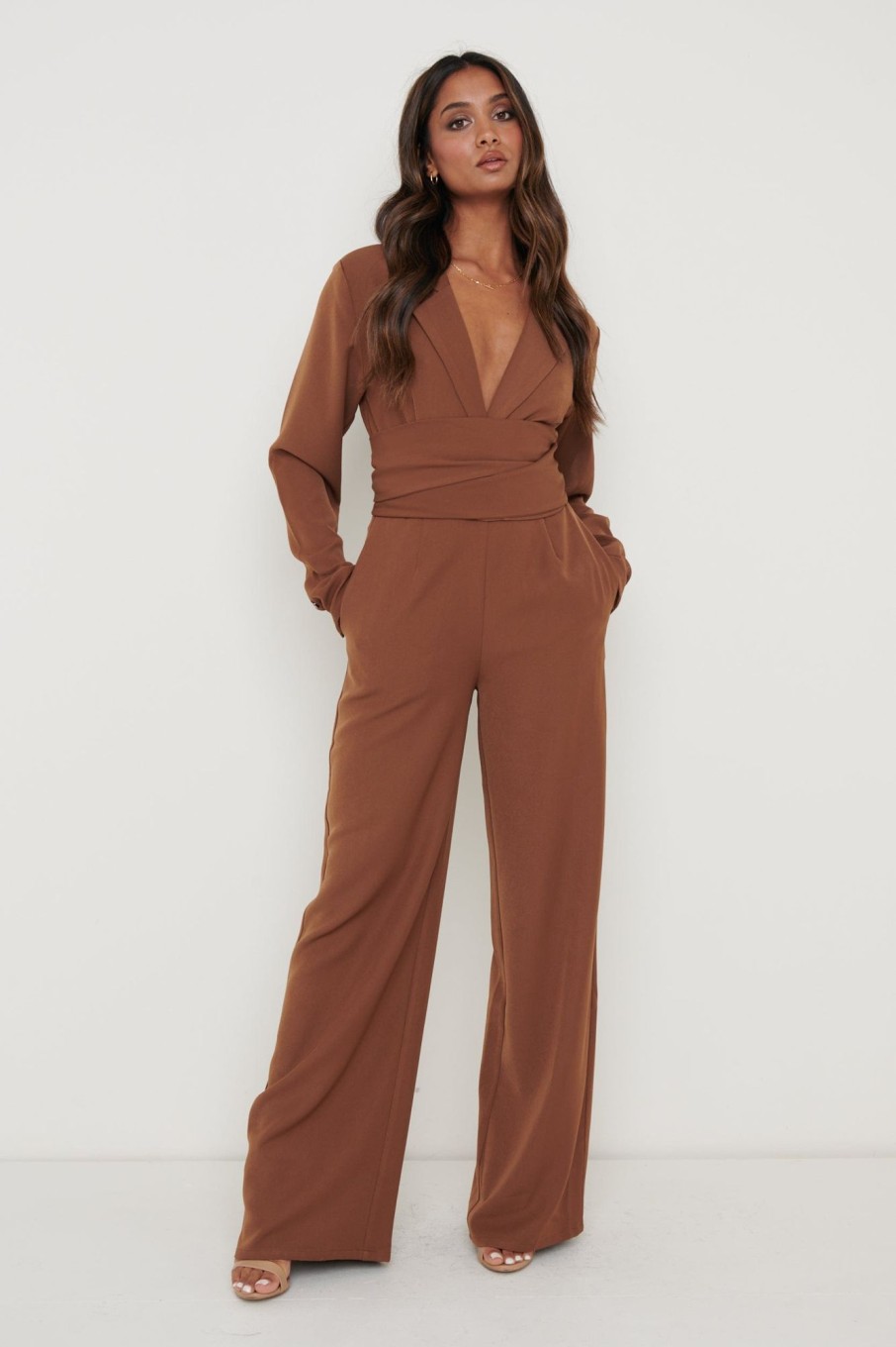 Clothing Pretty Lavish | Oaklee Blazer Jumpsuit Brown