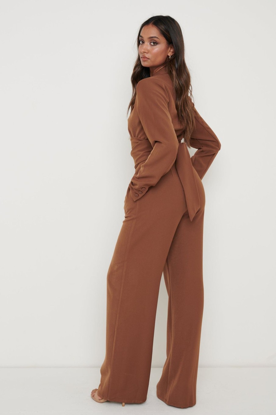 Clothing Pretty Lavish | Oaklee Blazer Jumpsuit Brown