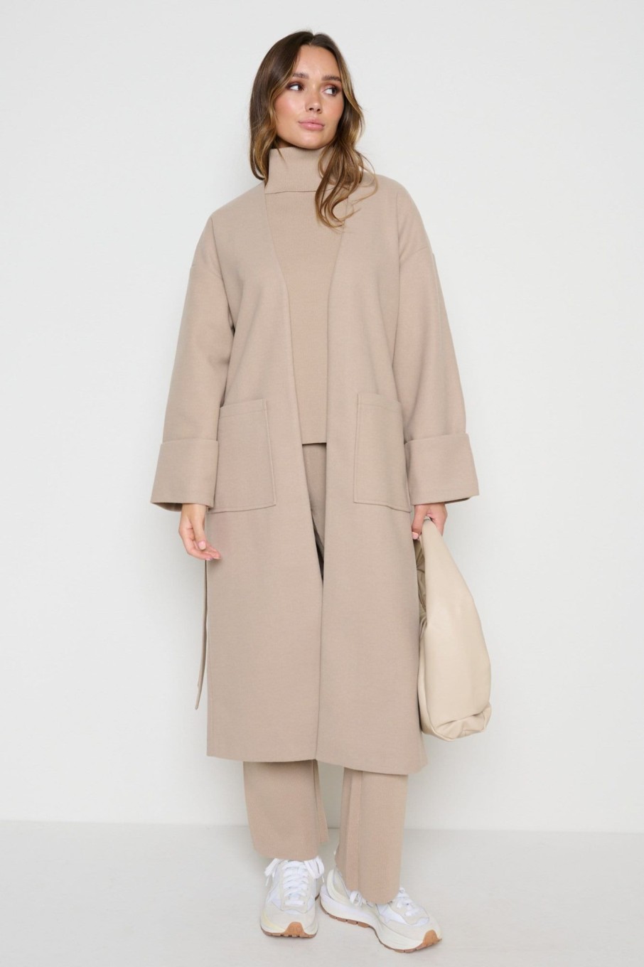 Clothing Pretty Lavish | Reece Wrap Coat Taupe