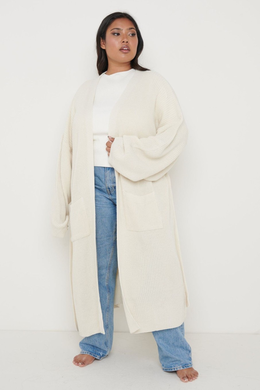 Clothing Pretty Lavish | Curve Arden Midi Tie Cardigan Cream