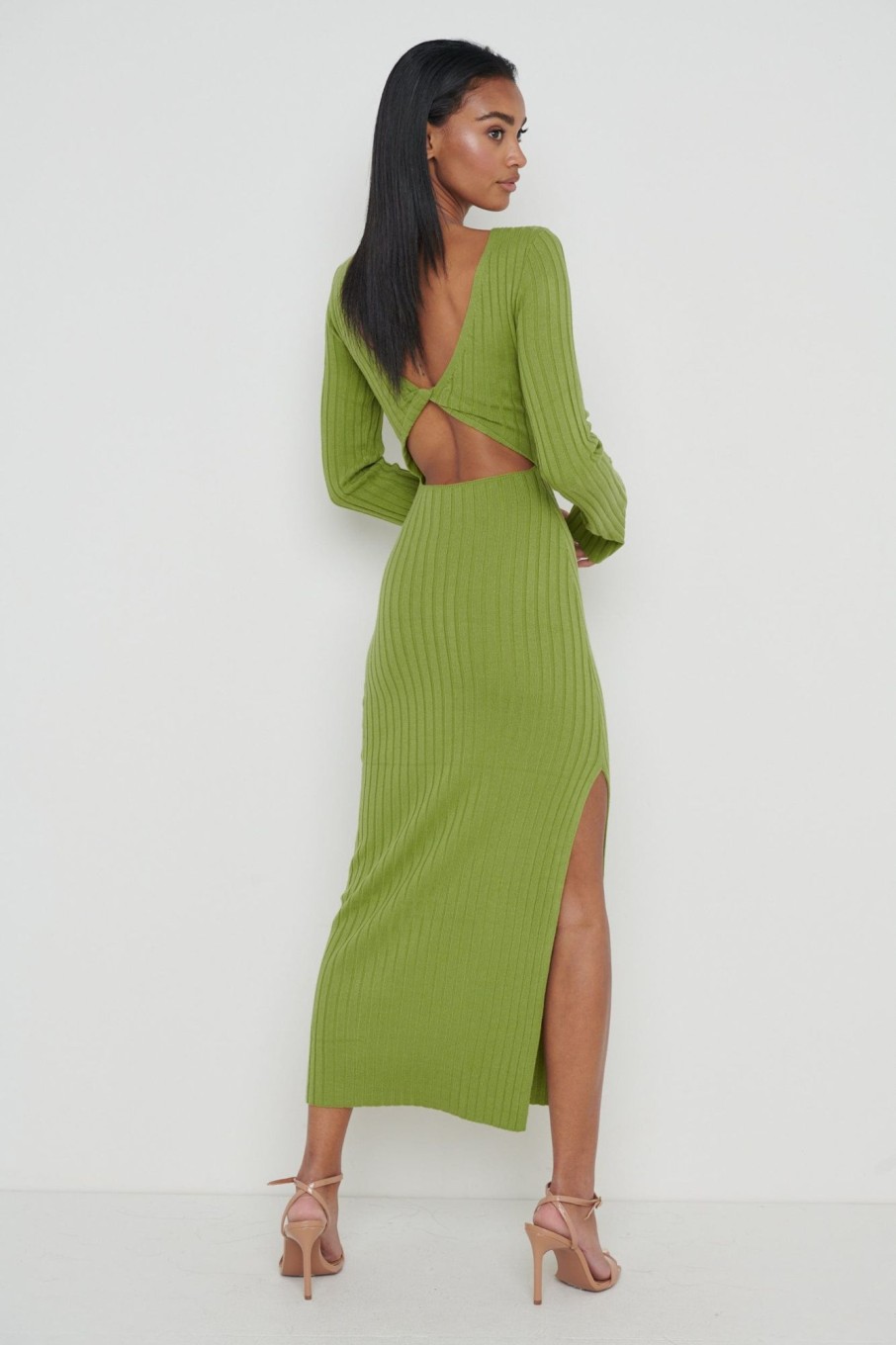 Clothing Pretty Lavish | Adora Twist Knot Back Midaxi Dress Green