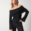 Clothing Pretty Lavish | Soreya Bardot Knit Top Black