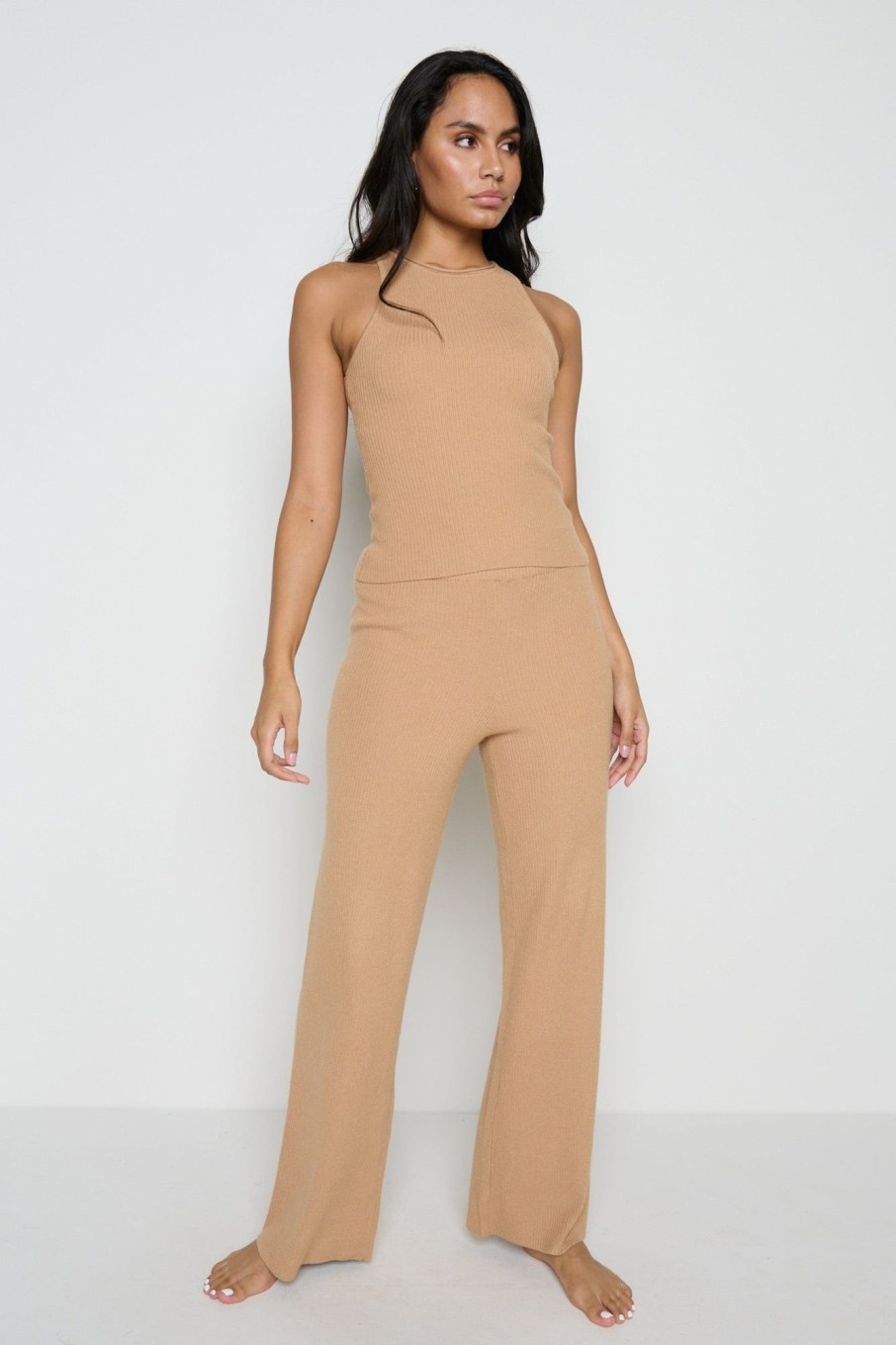 Clothing Pretty Lavish | Billie Ribbed Trousers Camel