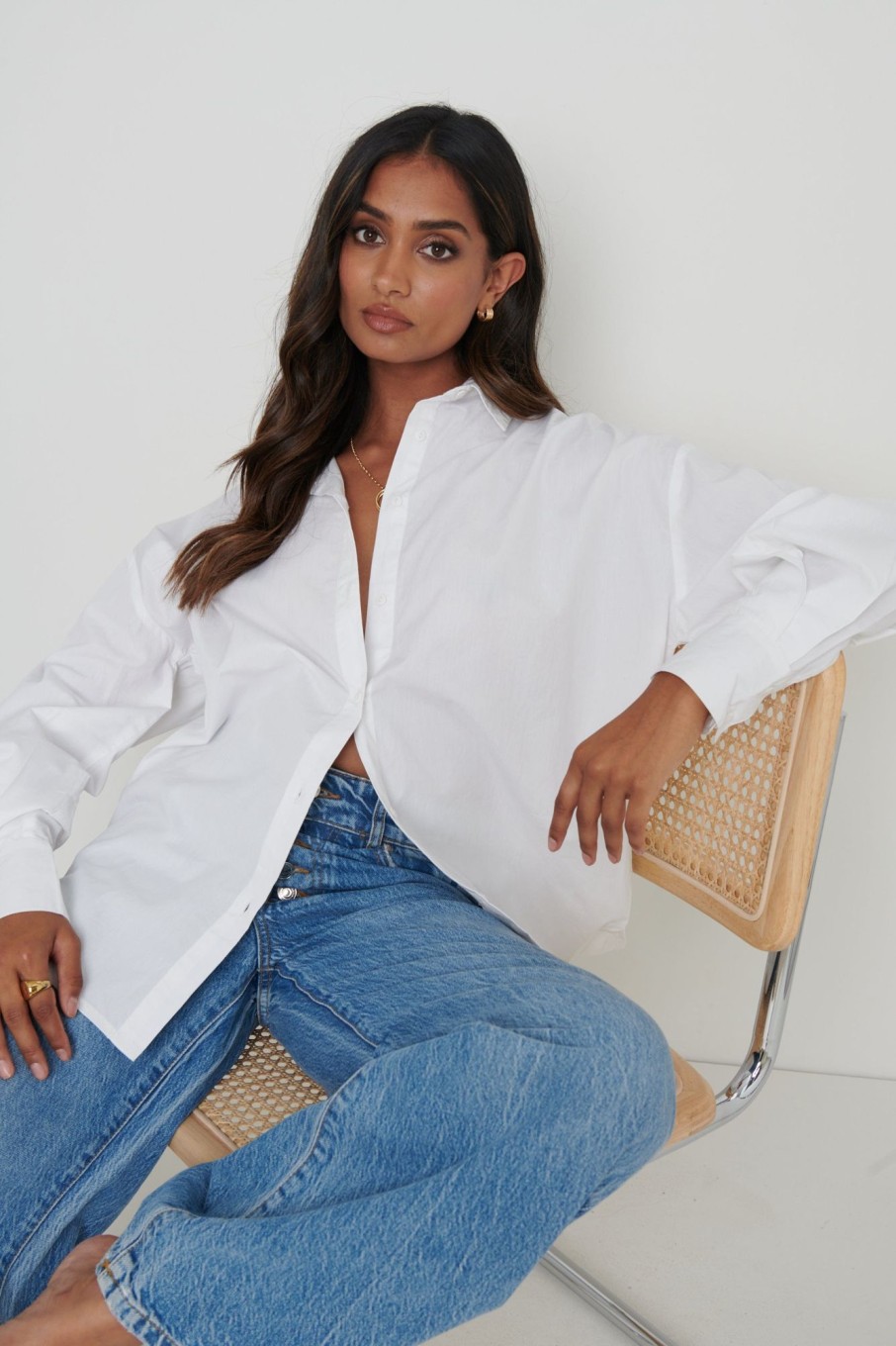 Clothing Pretty Lavish | Ashlyn Poplin Shirt White