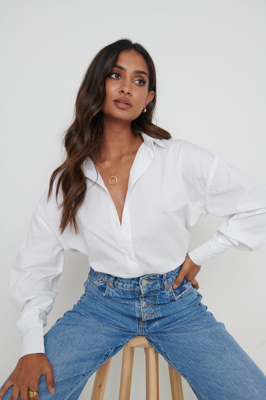 Clothing Pretty Lavish | Ashlyn Poplin Shirt White