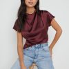 Clothing Pretty Lavish | Lilith Cropped Blouse Red