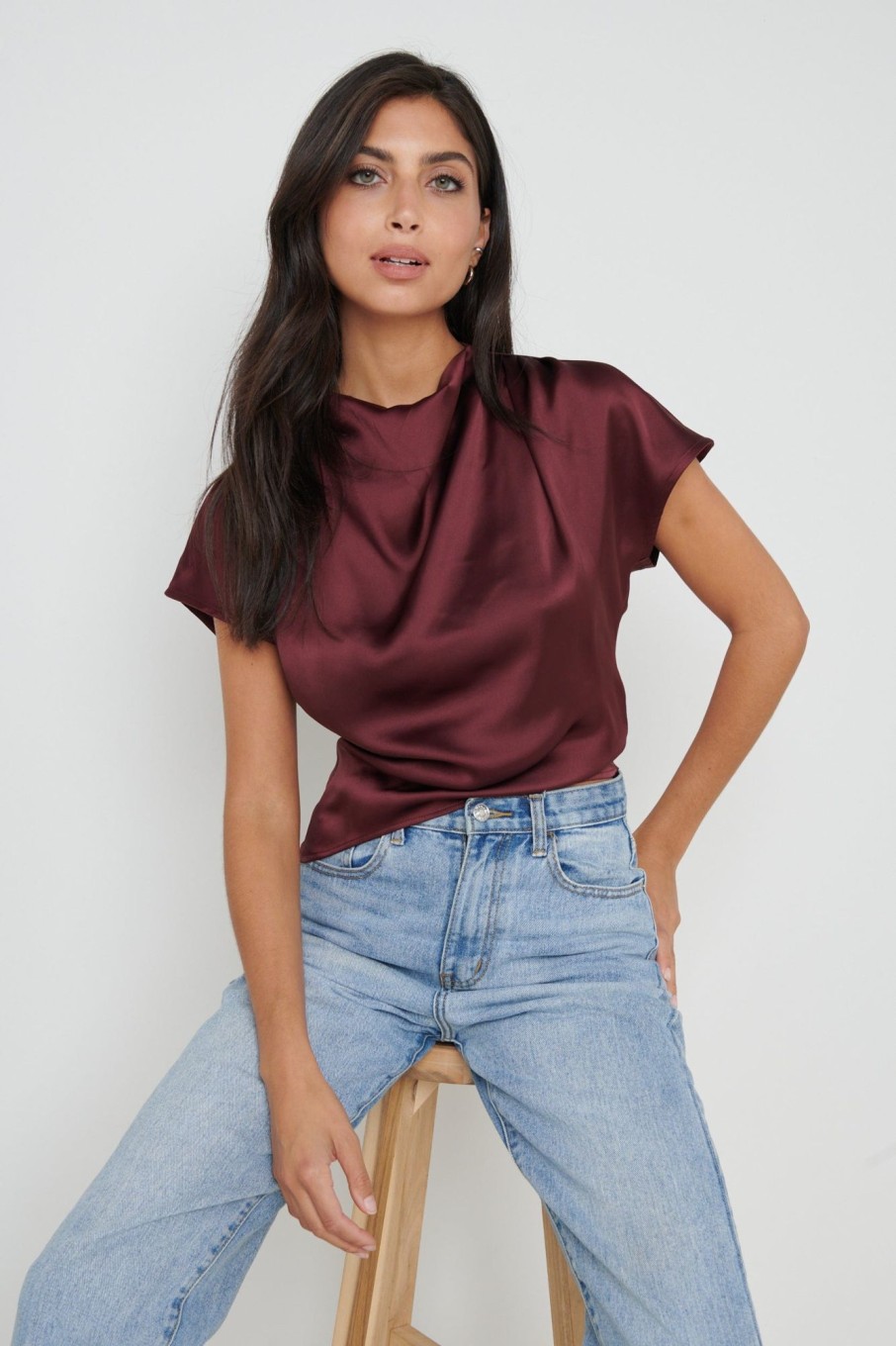 Clothing Pretty Lavish | Lilith Cropped Blouse Red