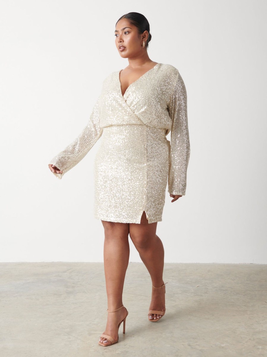 Clothing Pretty Lavish | Dulcie Mini Wrap Sequin Dress Curve Silver