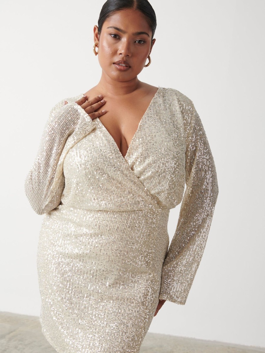 Clothing Pretty Lavish | Dulcie Mini Wrap Sequin Dress Curve Silver