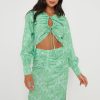 Clothing Pretty Lavish | Bec Drawstring Top Green Abstract Floral