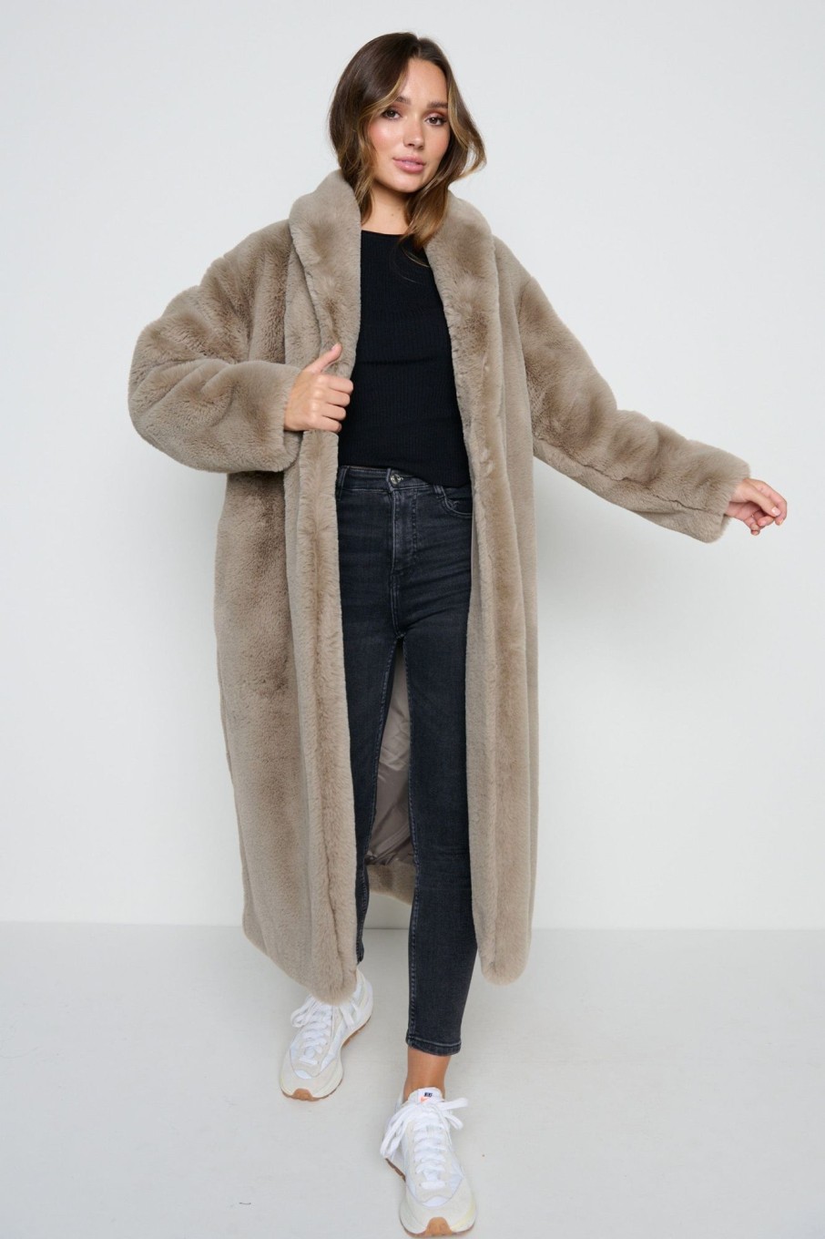 Clothing Pretty Lavish | Bailee Faux Fur Coat Taupe