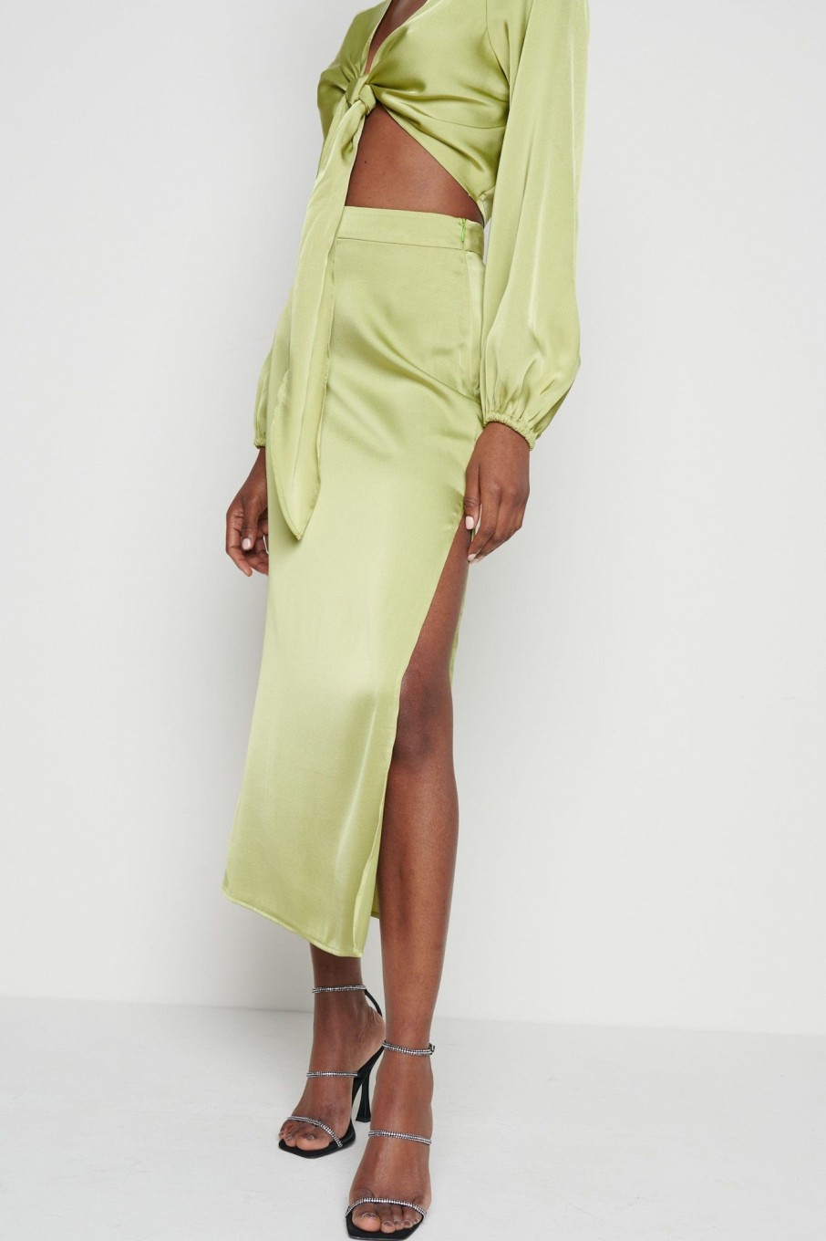 Clothing Pretty Lavish | Ashton Ruffle Midi Skirt Tarragon