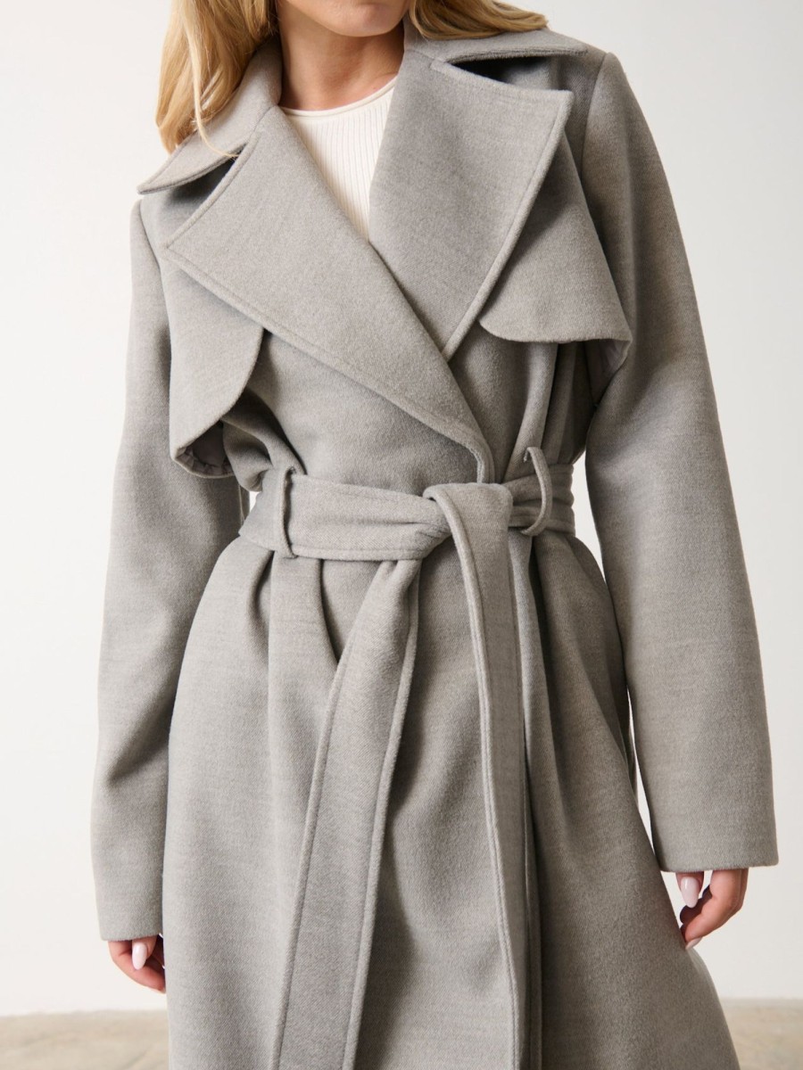 Clothing Pretty Lavish | Logan Felted Trench Grey