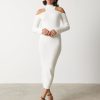 Clothing Pretty Lavish | Alivia Cut Out Shoulder Midaxi Knit Dress Cream