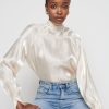 Clothing Pretty Lavish | Evie High Neck Tie Blouse Champagne