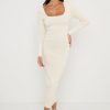 Clothing Pretty Lavish | Sienna Square Neck Knit Dress Cream