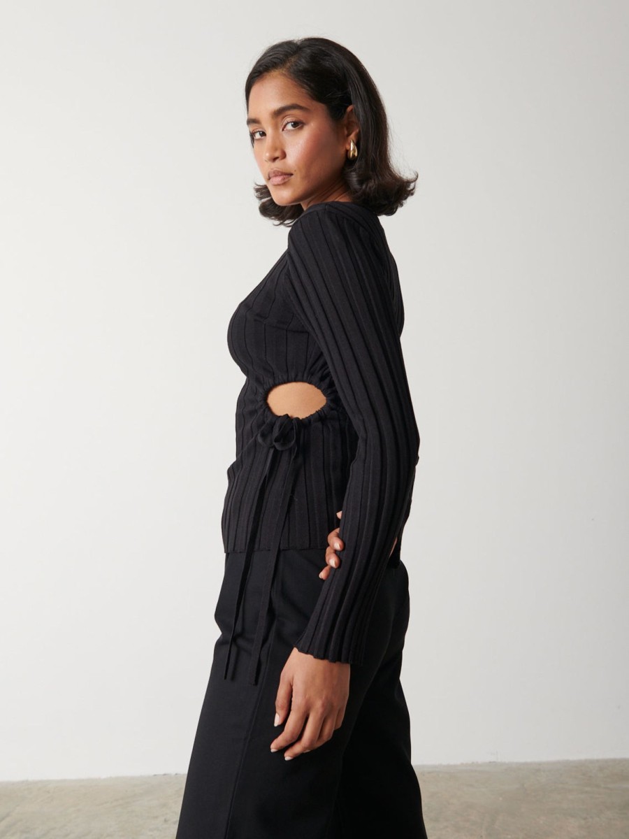 Clothing Pretty Lavish | Dahlia Cut Out Waist Knit Top Black