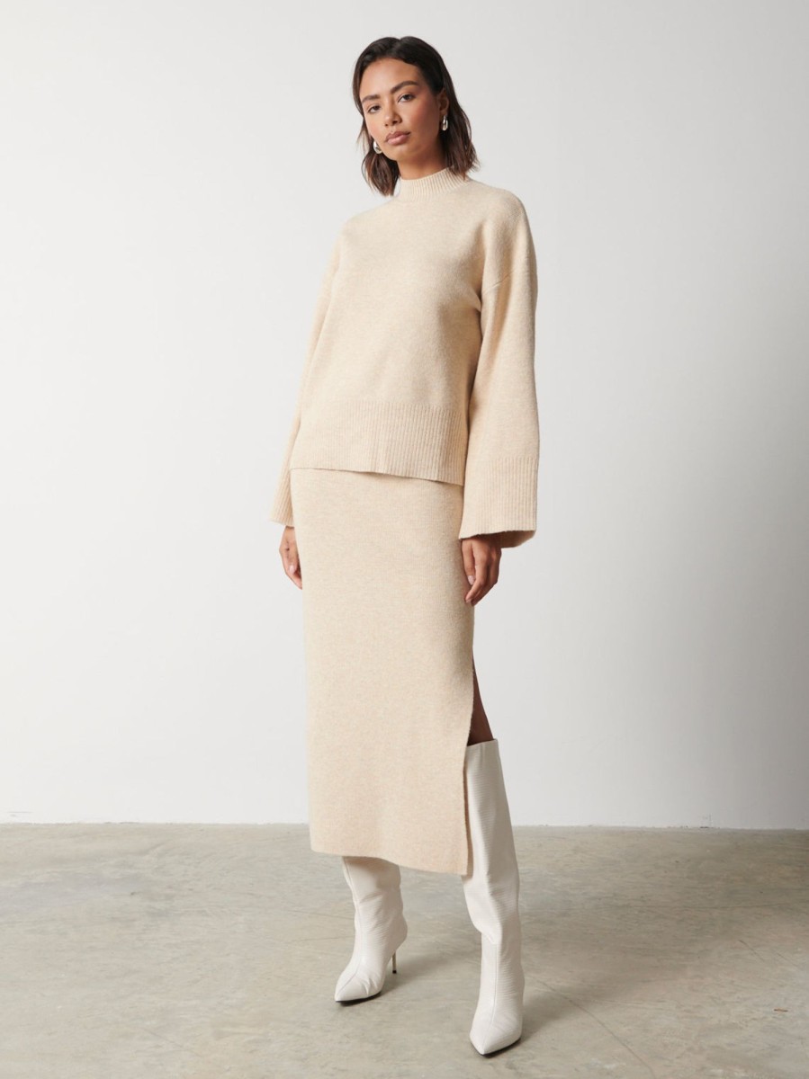 Clothing Pretty Lavish | Sloane Knit Slit Midaxi Skirt Oatmeal