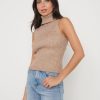 Clothing Pretty Lavish | Lulu Sleeveless Ribbed Roll Neck Beige