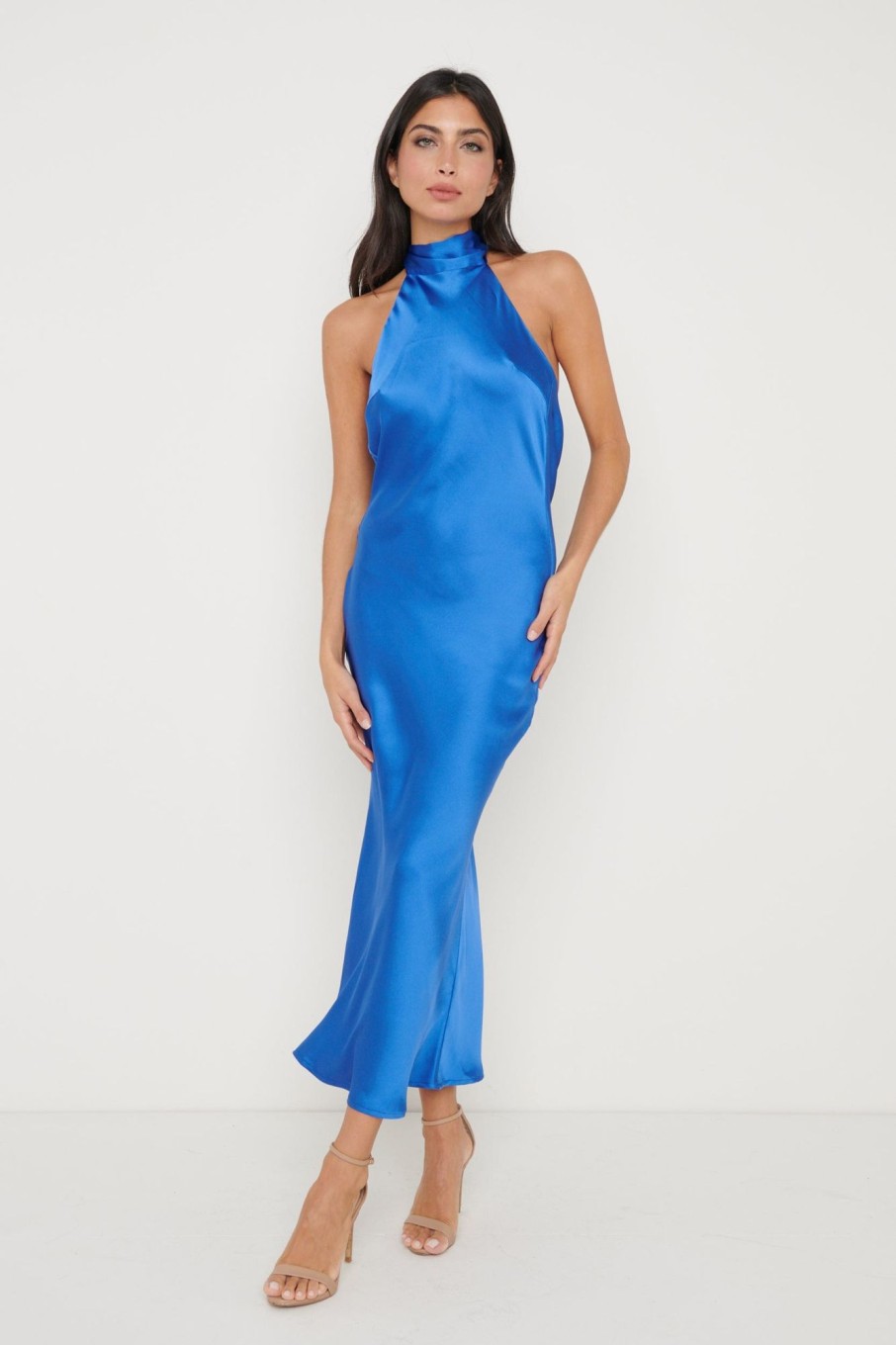 Clothing Pretty Lavish | Raleigh Recycled Cowl Back Midaxi Dress Blue