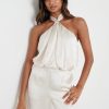 Clothing Pretty Lavish | Sammie Knot Halter Neck Jumpsuit Cream