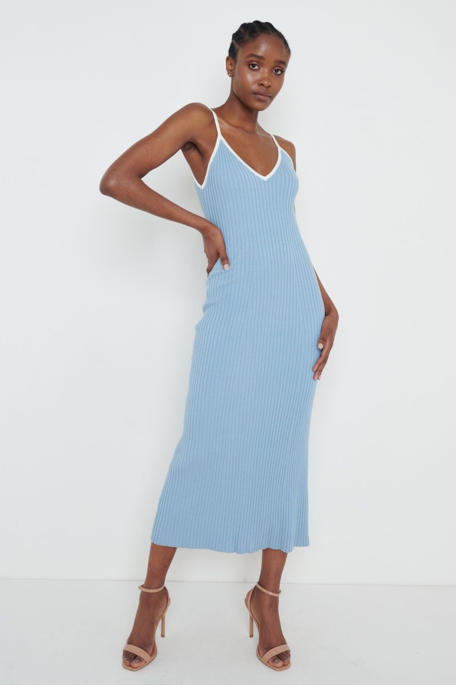 Clothing Pretty Lavish | Lorin Contrast Strap Knit Dress Blue